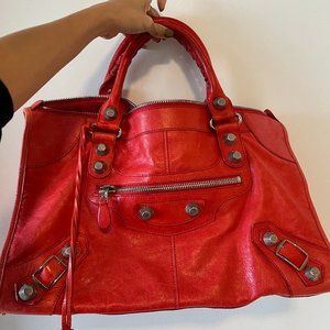 Red Balenciaga Motocross Giant 21 City Bag